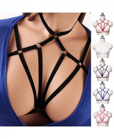 Sexy Bandage Lingerie Hollow Harness Lingerie Bustier Elastic Cupless Bra Hollow Out Elastic Strap Harness Bra For Women $12....