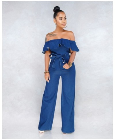 Sexy Women Slash Neck Off Shoulder Elegant Casual Denim Jumpsuit Wide Leg Jean Straight Jumpsuit Overalls $51.97 - Jumpsuits