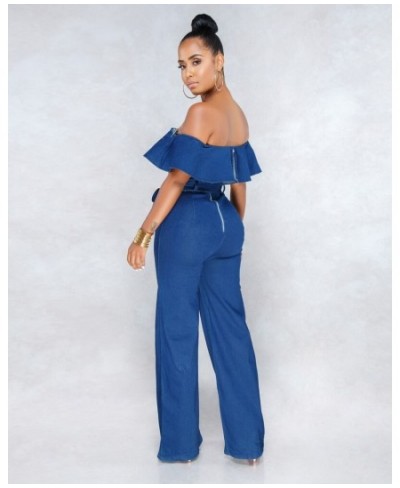 Sexy Women Slash Neck Off Shoulder Elegant Casual Denim Jumpsuit Wide Leg Jean Straight Jumpsuit Overalls $51.97 - Jumpsuits