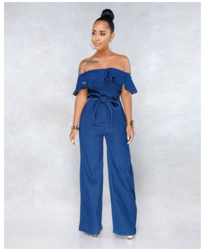 Sexy Women Slash Neck Off Shoulder Elegant Casual Denim Jumpsuit Wide Leg Jean Straight Jumpsuit Overalls $51.97 - Jumpsuits