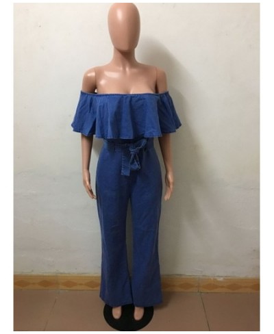 Sexy Women Slash Neck Off Shoulder Elegant Casual Denim Jumpsuit Wide Leg Jean Straight Jumpsuit Overalls $51.97 - Jumpsuits