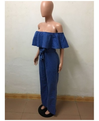 Sexy Women Slash Neck Off Shoulder Elegant Casual Denim Jumpsuit Wide Leg Jean Straight Jumpsuit Overalls $51.97 - Jumpsuits