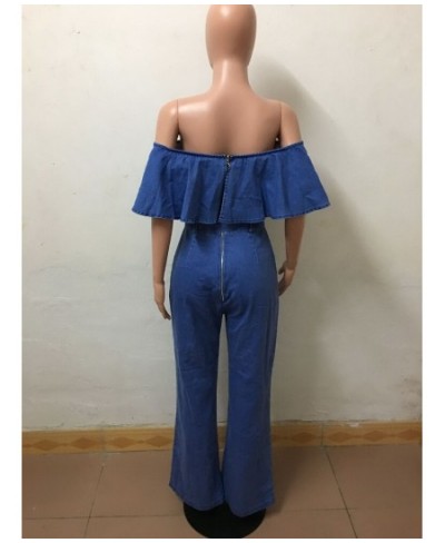 Sexy Women Slash Neck Off Shoulder Elegant Casual Denim Jumpsuit Wide Leg Jean Straight Jumpsuit Overalls $51.97 - Jumpsuits