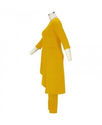 Simplicity Yellow Women Plus Size Dress Pants Suit Spring Autumn Fashion Round Neck Hem Patchwork Ruffles Irregular Half Slee...