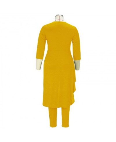 Simplicity Yellow Women Plus Size Dress Pants Suit Spring Autumn Fashion Round Neck Hem Patchwork Ruffles Irregular Half Slee...