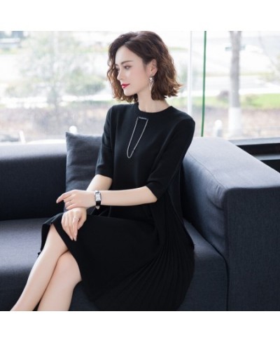 Summer T Shirt Dress Women 2023 fashion Half sleeve Ice silk O neck chain accessories long Pleated dress Tee Shirt Women $73....