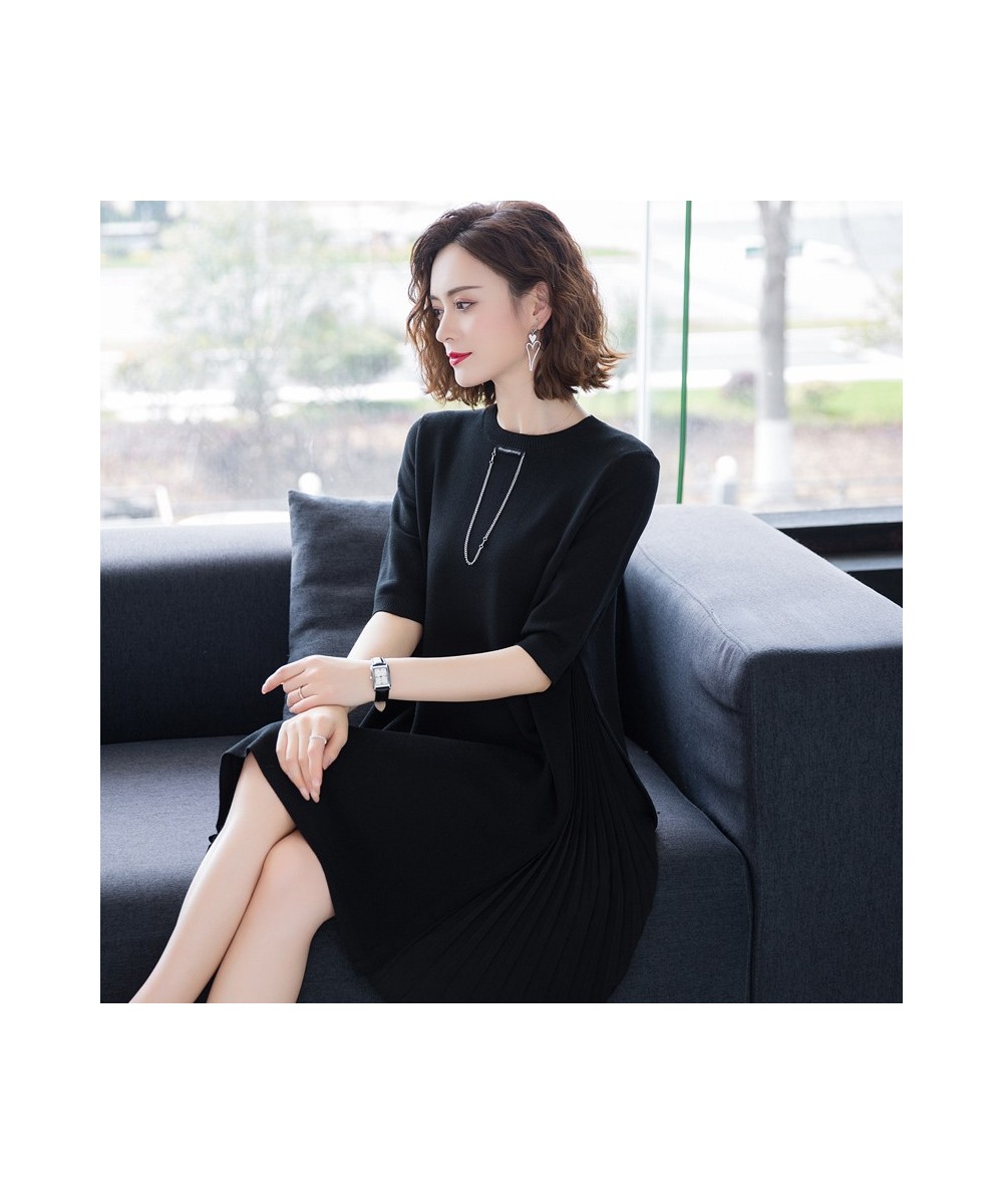 Summer T Shirt Dress Women 2023 fashion Half sleeve Ice silk O neck chain accessories long Pleated dress Tee Shirt Women $73....