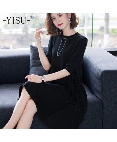 Summer T Shirt Dress Women 2023 fashion Half sleeve Ice silk O neck chain accessories long Pleated dress Tee Shirt Women $73....