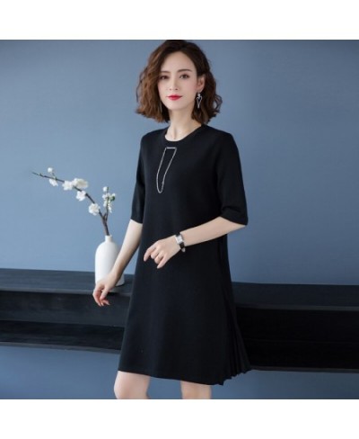 Summer T Shirt Dress Women 2023 fashion Half sleeve Ice silk O neck chain accessories long Pleated dress Tee Shirt Women $73....