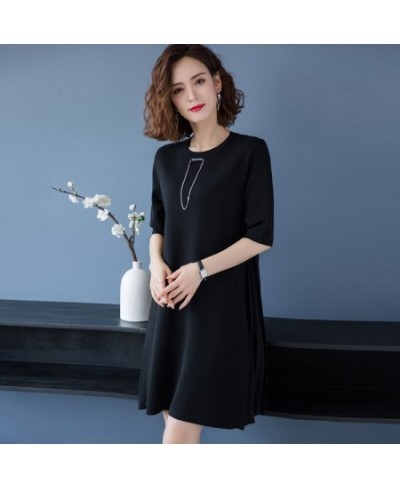 Summer T Shirt Dress Women 2023 fashion Half sleeve Ice silk O neck chain accessories long Pleated dress Tee Shirt Women $73....