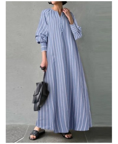 2023 Summer New Dress Fashion Cotton Striped Loose Casual Irregular Streetwear Oversize Robe Women's Elegant Long Dress $46.4...