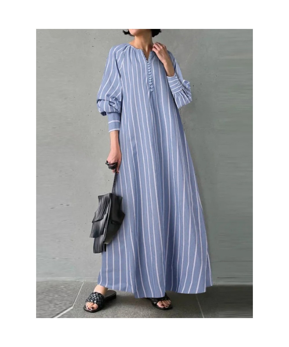 2023 Summer New Dress Fashion Cotton Striped Loose Casual Irregular Streetwear Oversize Robe Women's Elegant Long Dress $46.4...