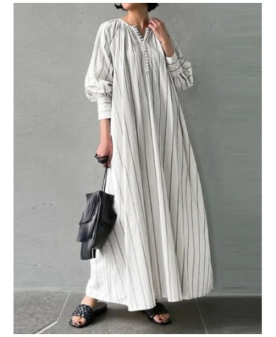 2023 Summer New Dress Fashion Cotton Striped Loose Casual Irregular Streetwear Oversize Robe Women's Elegant Long Dress $46.4...