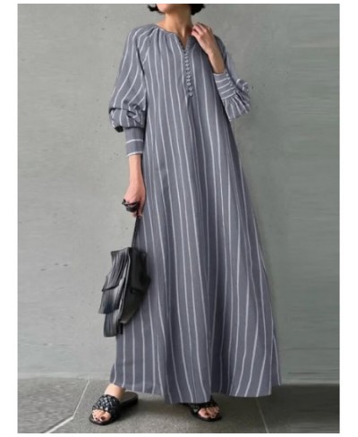 2023 Summer New Dress Fashion Cotton Striped Loose Casual Irregular Streetwear Oversize Robe Women's Elegant Long Dress $46.4...