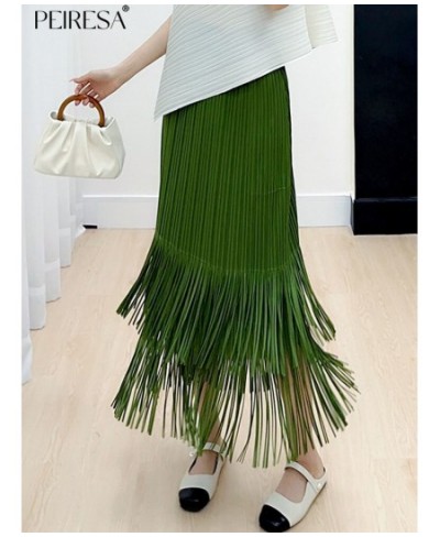 Miyake Tassel Pleated Skirts For Women Solid Color High Waist With Elastic Midi Skirt Casual Fashion 2023 New Summer $62.74 -...