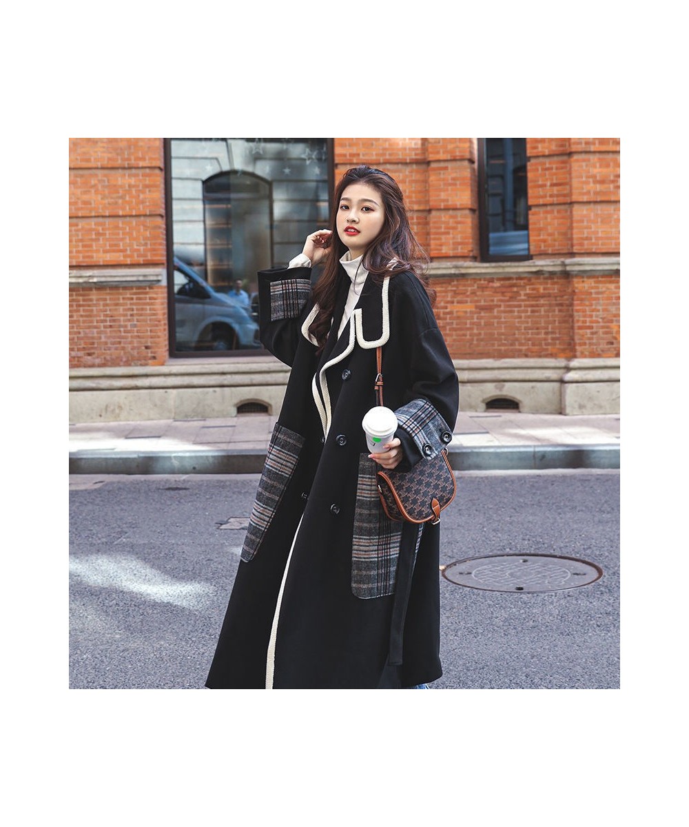 Temperament Black Stitching Tweed 2022 Autumn And Winter New Korean Version Loose Thickened Medium And Long Woolen Coat Women...