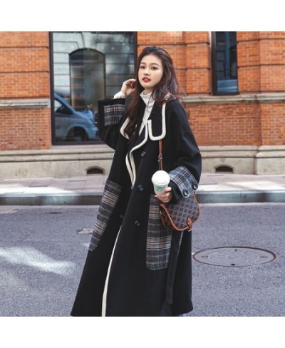 Temperament Black Stitching Tweed 2022 Autumn And Winter New Korean Version Loose Thickened Medium And Long Woolen Coat Women...