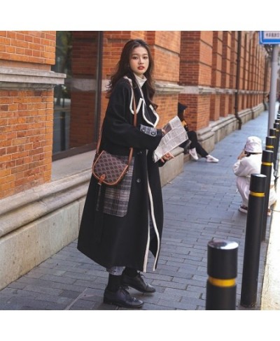 Temperament Black Stitching Tweed 2022 Autumn And Winter New Korean Version Loose Thickened Medium And Long Woolen Coat Women...