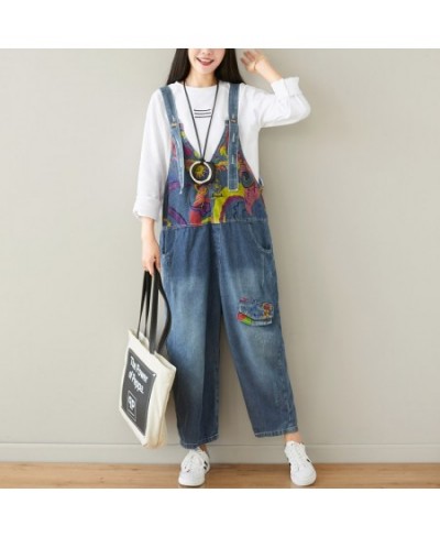 Jean Jumpsuits Baggy Cowboy V Neck sleeveless Strap Trousers Women Printed Wide Leg Denim Overalls Big size Drop Crotch Rompe...