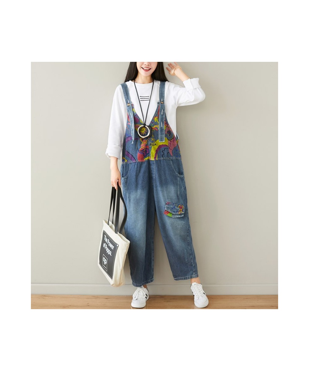 Jean Jumpsuits Baggy Cowboy V Neck sleeveless Strap Trousers Women Printed Wide Leg Denim Overalls Big size Drop Crotch Rompe...