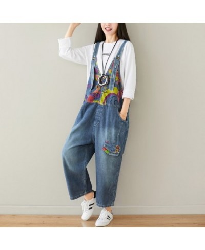 Jean Jumpsuits Baggy Cowboy V Neck sleeveless Strap Trousers Women Printed Wide Leg Denim Overalls Big size Drop Crotch Rompe...