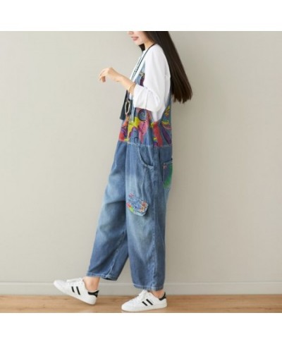 Jean Jumpsuits Baggy Cowboy V Neck sleeveless Strap Trousers Women Printed Wide Leg Denim Overalls Big size Drop Crotch Rompe...