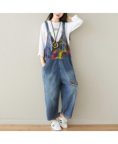 Jean Jumpsuits Baggy Cowboy V Neck sleeveless Strap Trousers Women Printed Wide Leg Denim Overalls Big size Drop Crotch Rompe...