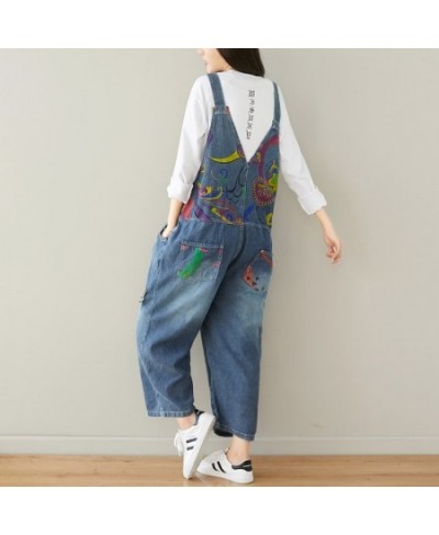 Jean Jumpsuits Baggy Cowboy V Neck sleeveless Strap Trousers Women Printed Wide Leg Denim Overalls Big size Drop Crotch Rompe...