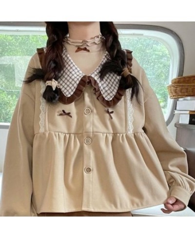 2023 Spring Autumn Kawaii Shirt Women Japanese Korean Cute Peter Pan Collar Ruffle Blouse Girls Sweet Loose Outwear $45.11 - ...