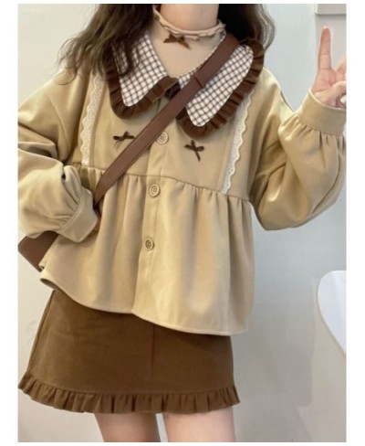 2023 Spring Autumn Kawaii Shirt Women Japanese Korean Cute Peter Pan Collar Ruffle Blouse Girls Sweet Loose Outwear $45.11 - ...