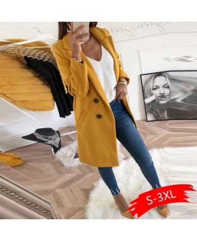 Women Plus Size XXXL Woollen Blends Overcoats 2023 Autumn Winter Solid Long Sleeve Casual Oversize Outwear Jackets Wool Coat ...