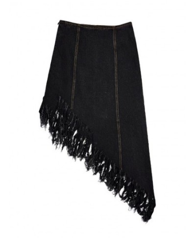 Asymmetrical Patchwork Tassel Skirt For Women High Waist Irregular Hem Black Skirts Female Spring Fashion New Clothing $51.95...