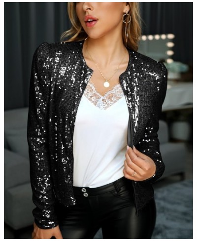 2022 Spring Autumn Long Sleeve Open Front Sequin Coat Fashion Gitter Casual Shirts Streetwear Jackets Women's Tops Loungewear...