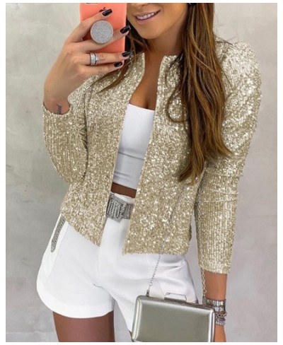 2022 Spring Autumn Long Sleeve Open Front Sequin Coat Fashion Gitter Casual Shirts Streetwear Jackets Women's Tops Loungewear...