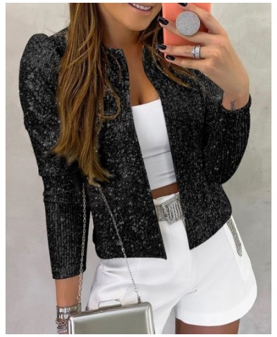 2022 Spring Autumn Long Sleeve Open Front Sequin Coat Fashion Gitter Casual Shirts Streetwear Jackets Women's Tops Loungewear...