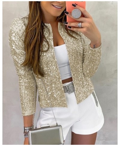 2022 Spring Autumn Long Sleeve Open Front Sequin Coat Fashion Gitter Casual Shirts Streetwear Jackets Women's Tops Loungewear...