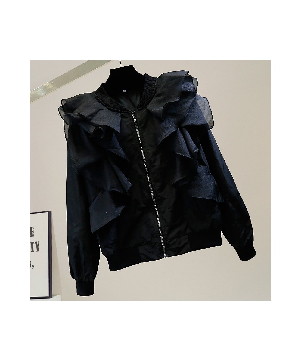 Fashion sweet autum spring ruffles coat women patchwork loose jackets tops korean clothing women jacket with zipper bomber $8...