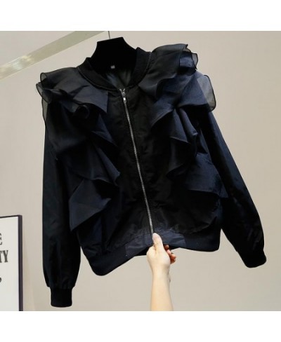 Fashion sweet autum spring ruffles coat women patchwork loose jackets tops korean clothing women jacket with zipper bomber $8...