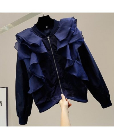 Fashion sweet autum spring ruffles coat women patchwork loose jackets tops korean clothing women jacket with zipper bomber $8...