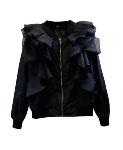 Fashion sweet autum spring ruffles coat women patchwork loose jackets tops korean clothing women jacket with zipper bomber $8...