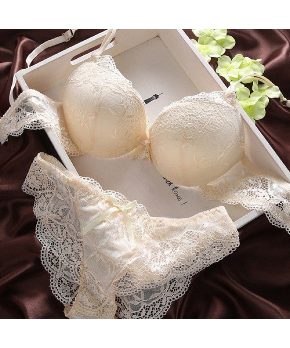 Push Up Bra Lace Bra And Panty Set Women\u2019s Embroidery Deep V Lingerie & Knickers $18.89 - Underwear