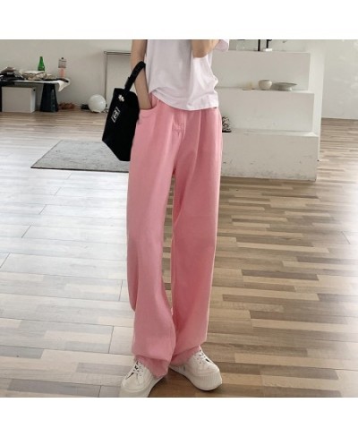 Pink Women Jeans 2022 New Loose Colorful Wide Leg Brown High Waist Straight Pants Women's Casual Pants Denim Femme Trousers $...