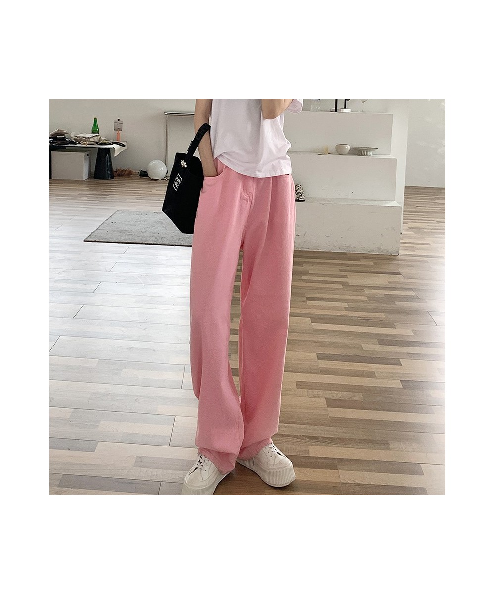 Pink Women Jeans 2022 New Loose Colorful Wide Leg Brown High Waist Straight Pants Women's Casual Pants Denim Femme Trousers $...