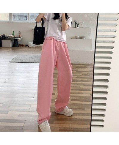 Pink Women Jeans 2022 New Loose Colorful Wide Leg Brown High Waist Straight Pants Women's Casual Pants Denim Femme Trousers $...