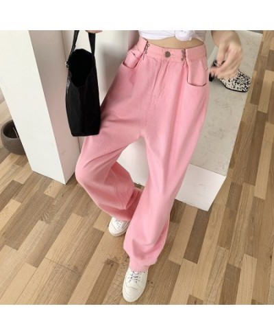 Pink Women Jeans 2022 New Loose Colorful Wide Leg Brown High Waist Straight Pants Women's Casual Pants Denim Femme Trousers $...