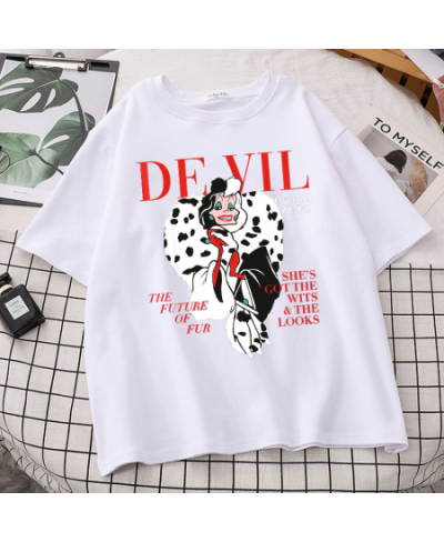 Fashion Fashion Black and White Witch Demon Cartoon Cuira Cruella Print Women's T-shirt Short Sleeve O-neck Pullover Top $22....