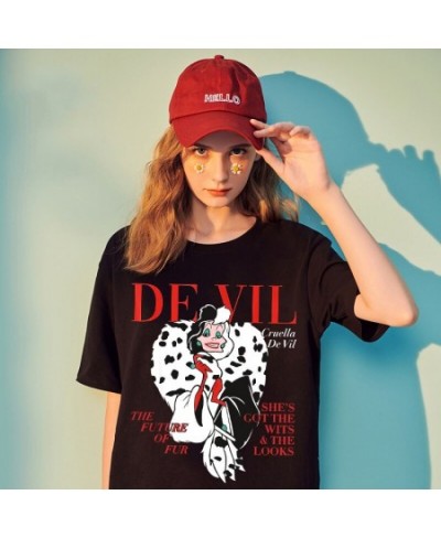 Fashion Fashion Black and White Witch Demon Cartoon Cuira Cruella Print Women's T-shirt Short Sleeve O-neck Pullover Top $22....