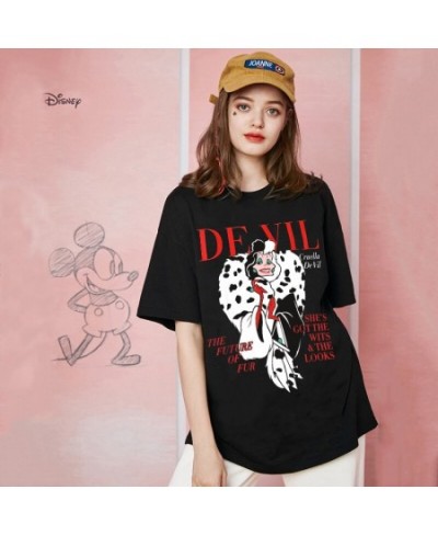 Fashion Fashion Black and White Witch Demon Cartoon Cuira Cruella Print Women's T-shirt Short Sleeve O-neck Pullover Top $22....