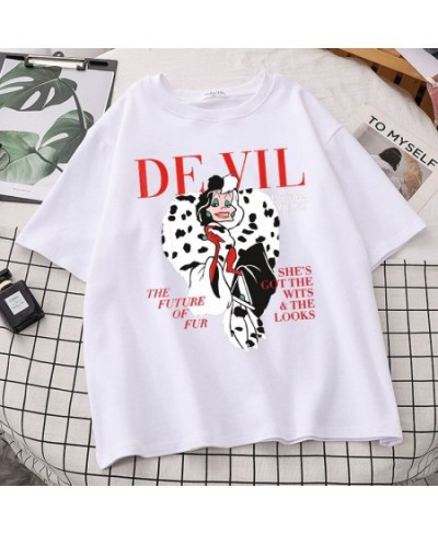 Fashion Fashion Black and White Witch Demon Cartoon Cuira Cruella Print Women's T-shirt Short Sleeve O-neck Pullover Top $22....