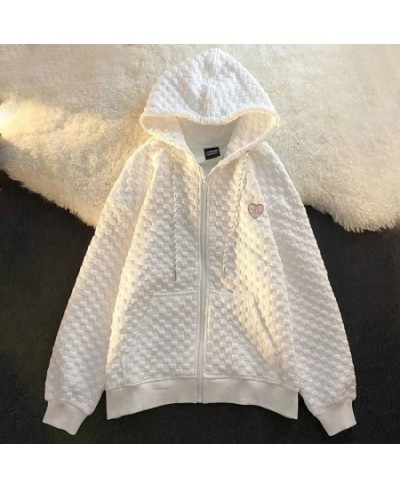 Waffle Zip up Hoodies Sweatshirt Casual Embroidery Print Zipper Hooded Pockets Couple Sweatshirt Tops Outfits Kawaii Clothes ...